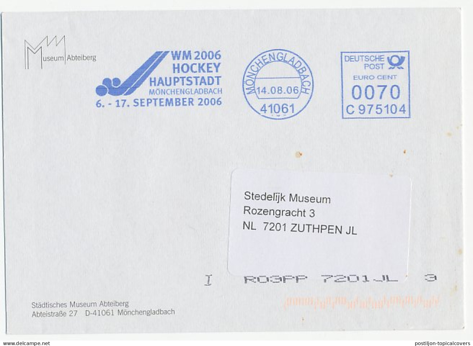 Meter Cover Germany 2006 Hockey - World Championship Monchengladbach - Other & Unclassified