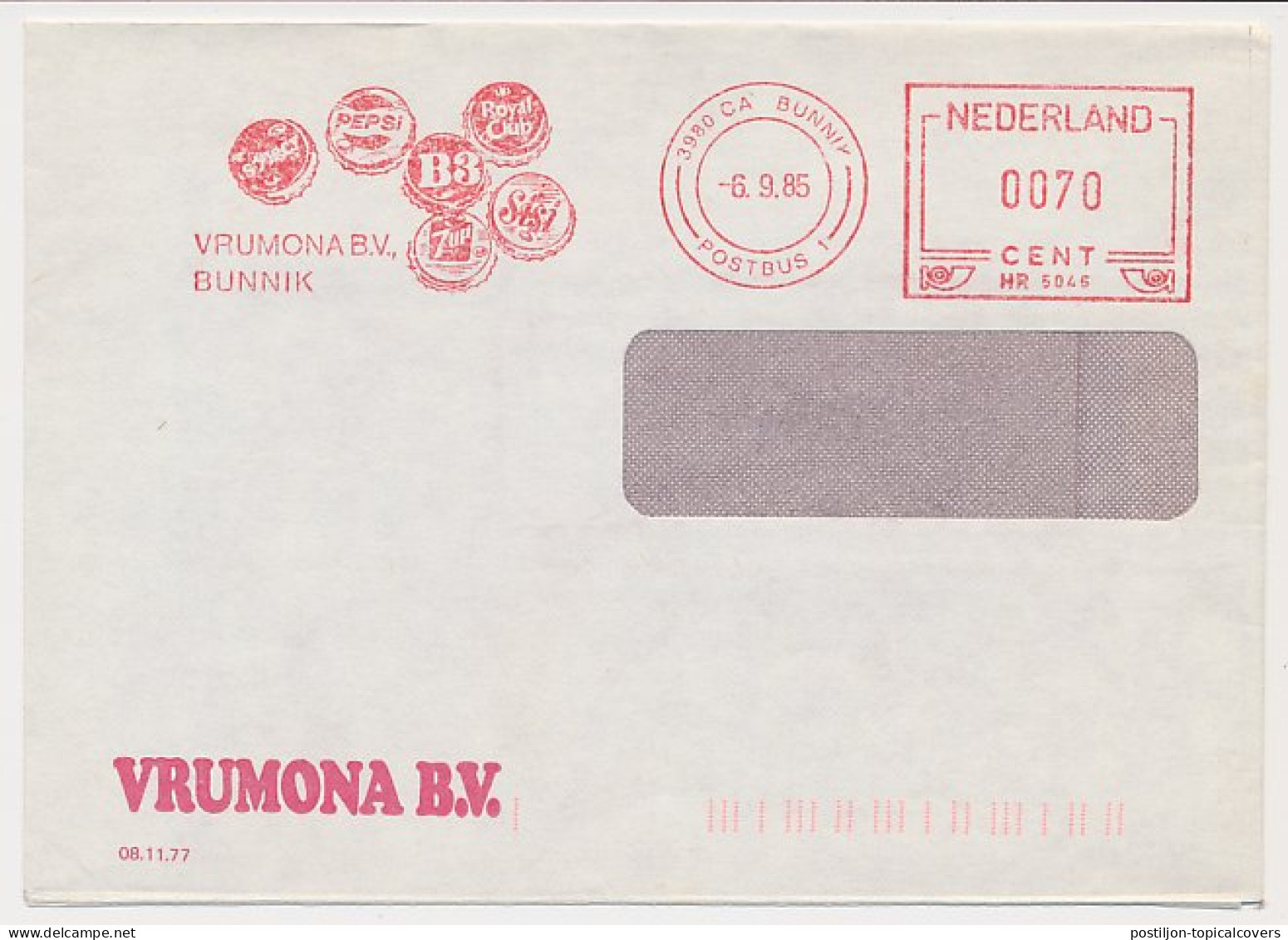 Meter Cover Netherlands 1985 Pepsi Cola - Sourcy - Royal Club - Sisi - 7up - Bunnik - Other & Unclassified