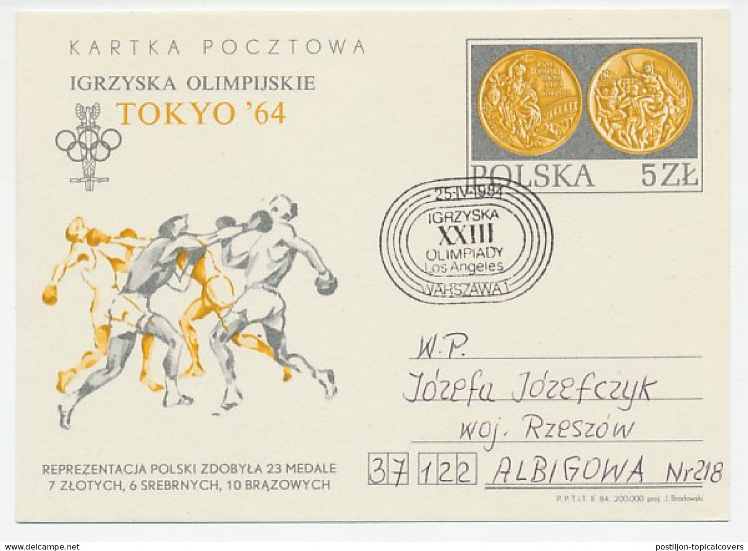 Postal Stationery / Postmark Poland 1984 Olympic Games Los Angeles 1984 - Tokyo 1964 - Boxing - Autres & Non Classés