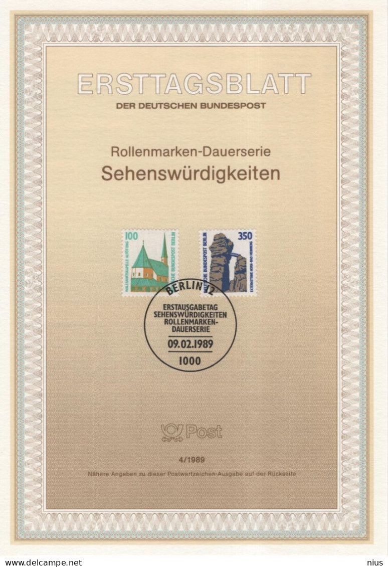 Germany Deutschland 1989-4 Sehenswurdigkeiten, Wallfahrtskapelle Altotting, Externsteine Horn-Bad Meinberg, Berlin - 1981-1990