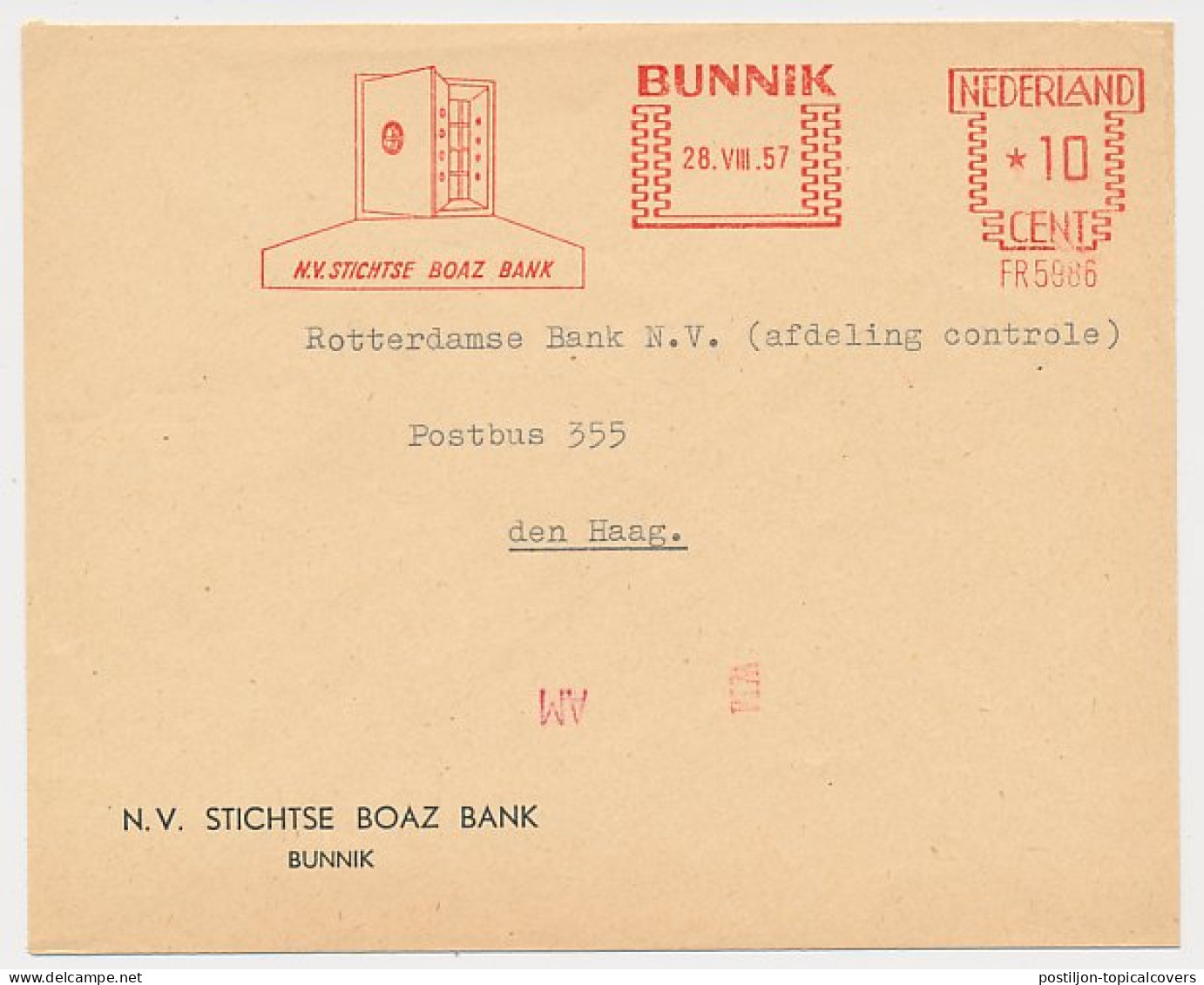 Meter Cover Netherlands 1957 Safe - Bank - Bunnik - Unclassified