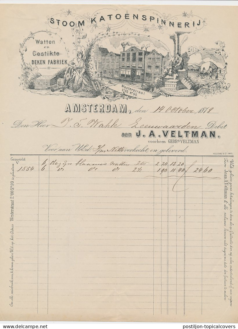 Nota Amsterdam 1878 - Stoom Katoenspinnerij - Holanda