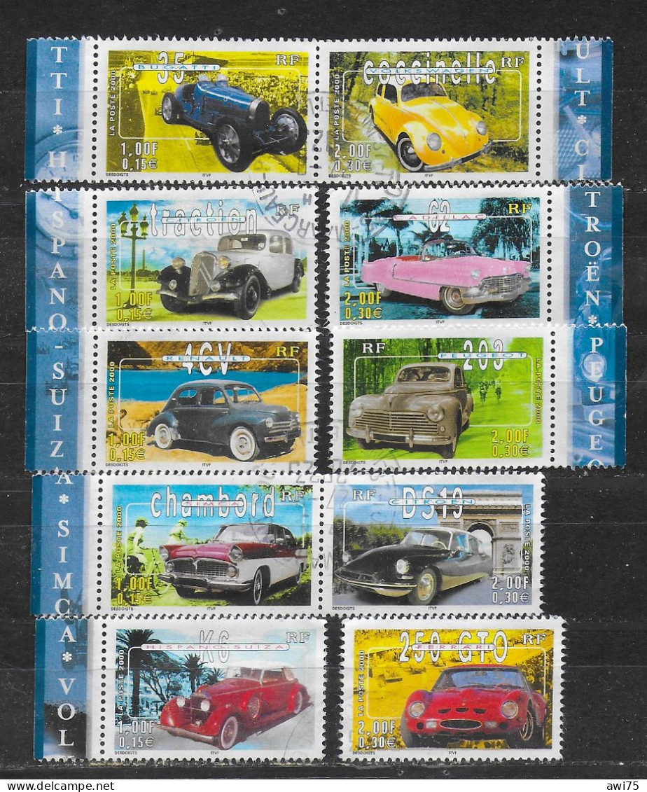 "Voitures Anciennes" 2000 - 3317 à 3326 Les Timbre Du Bloc BF30 - Used Stamps