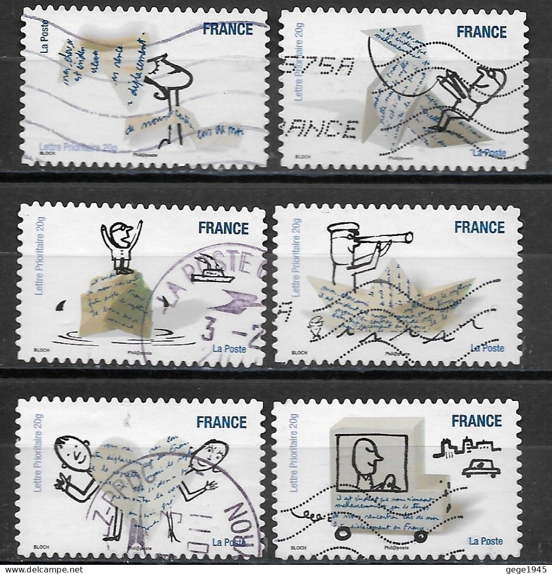 France 2010  Oblitéré  Autoadhésif  N° 474 - 475 - 476 - 478 - 479 - 480   -    Sourires Avec Personnages De Bloch - Used Stamps