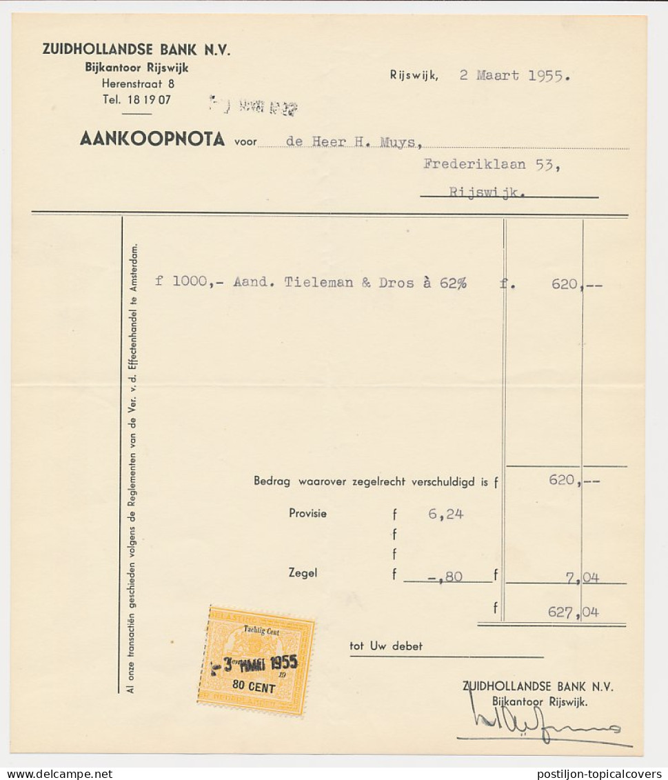 Beursbelasting 80 CENT Den 19.. - Rijswijk 1955 - Fiscale Zegels