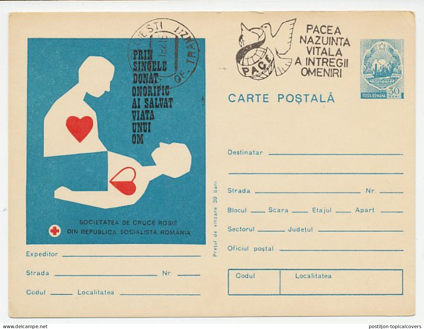 Postal Stationery Romania 1982 Red Cross - Peace - Cruz Roja
