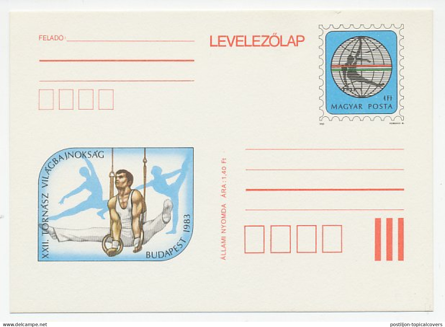 Postal Stationery Hungary 1983 World Artistic Gymnastics Championships - Rings - Other & Unclassified