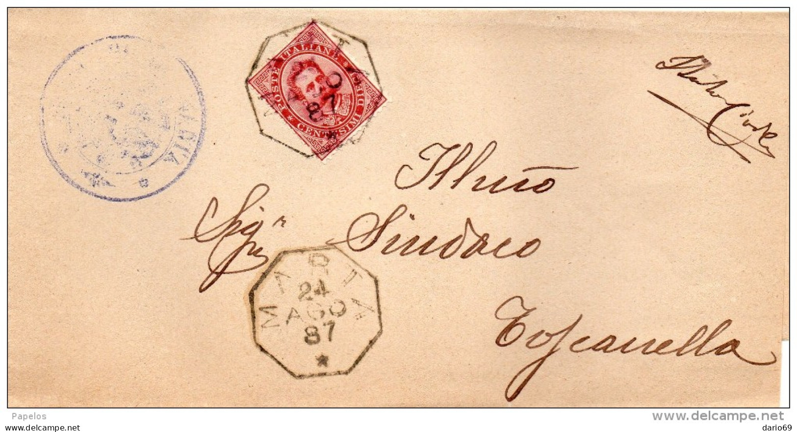 1887  LETTERA CON ANNULLO OTTAGONALE MARTA VITERBO - Poststempel