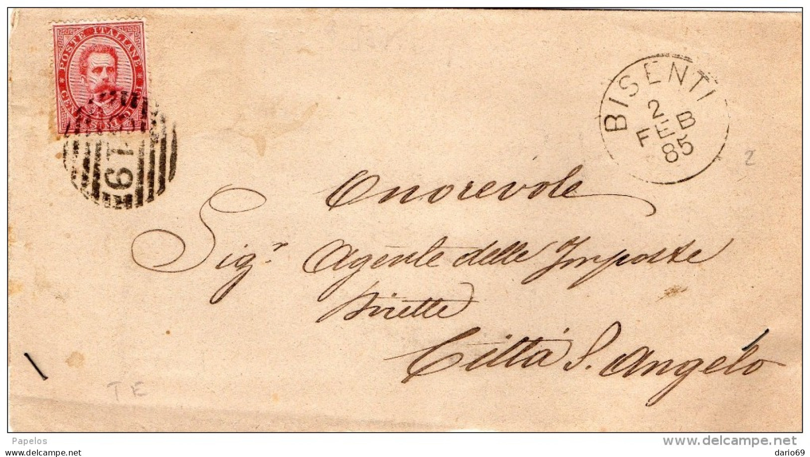 1885  LETTERA CON ANNULLO NUMERALE BISENTI TERAMO - Marcophilie