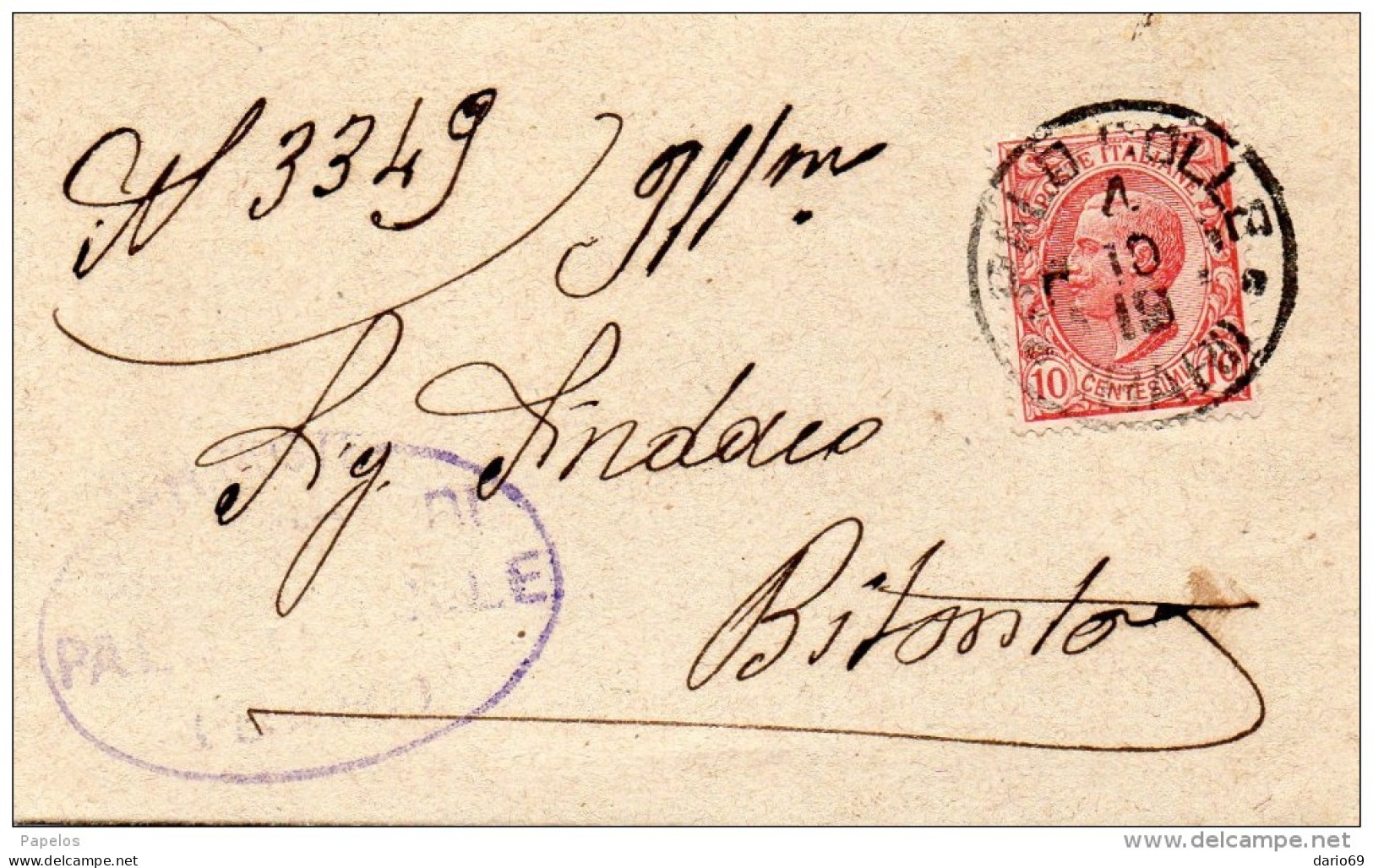 1919   LETTERA CON ANNULLO PALO DEL COLLE BARI - Poststempel