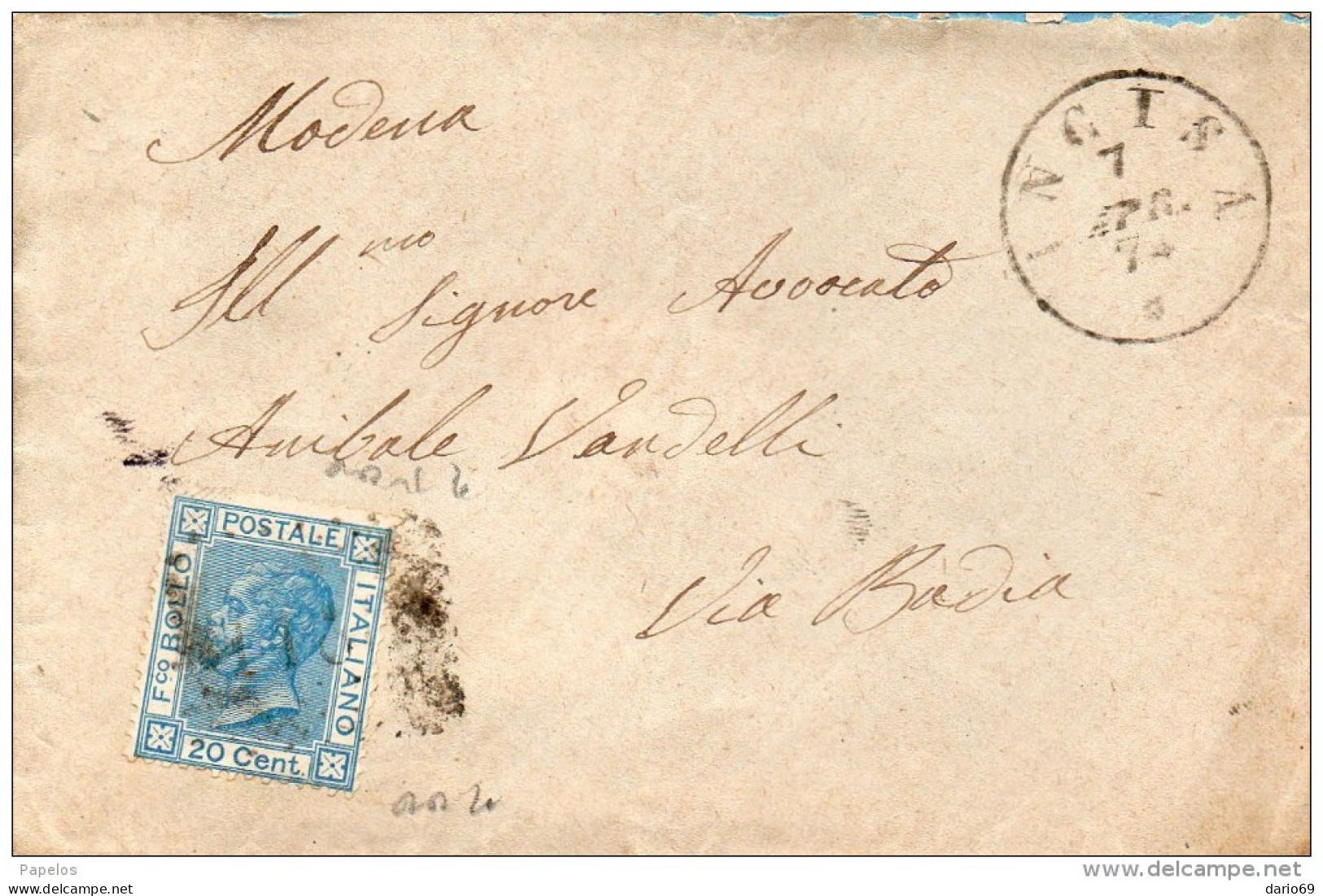 1874  LETTERA CON ANNULLO INCISA FIRENZE - Poststempel