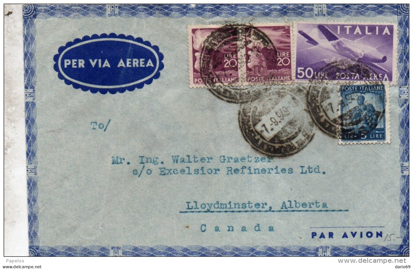 1949 LETTERA CON ANNULLO NAPOLI X CANADA - Airmail