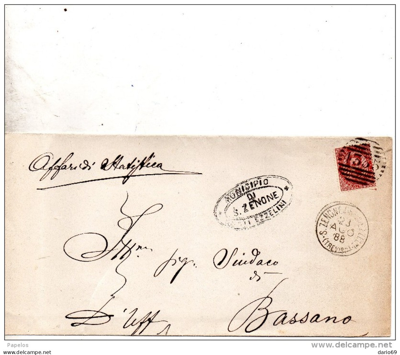 1888  LETTERA CON ANNULLO NUMERALE   S. ZENONE TREVISO - Marcofilía