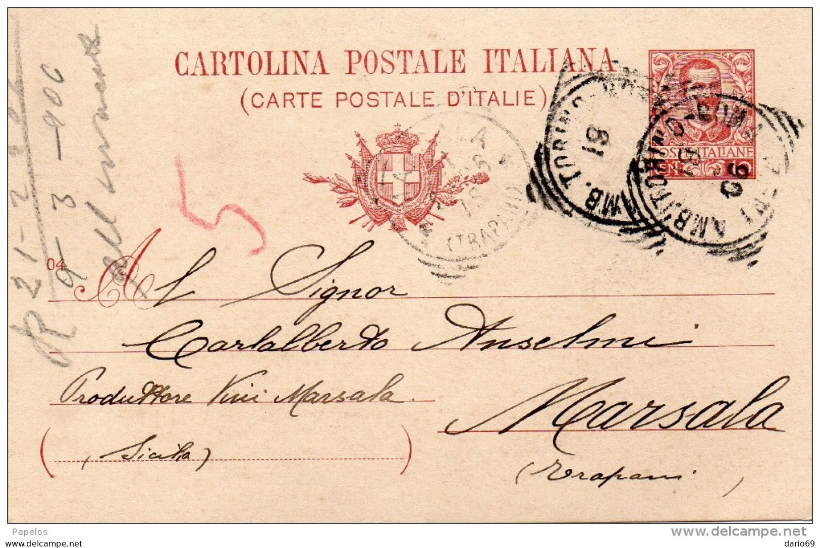 1906  CARTOLINA CON ANNULLO AMBULANTE TORINO - ROMA - Interi Postali