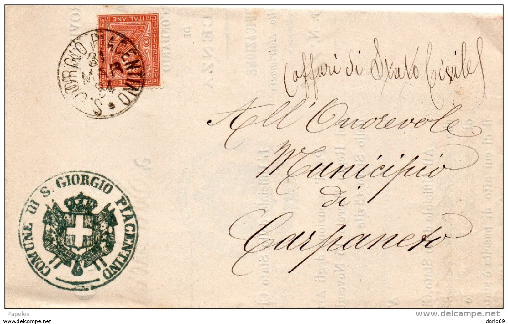 1884  LETTERA CON ANNULLO S.GIORGIO PIACENTINO - Marcofilie