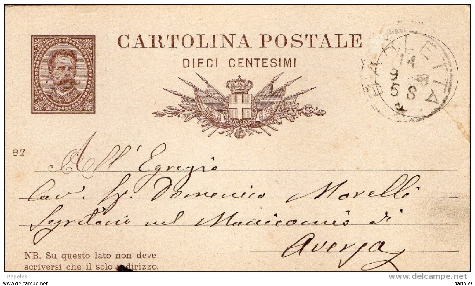 1898 CARTOLINA CON ANNULLO BARLETTA - Stamped Stationery