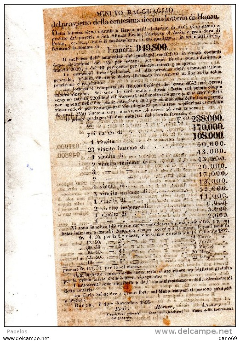 1826 LOTTERIA - Billets De Loterie