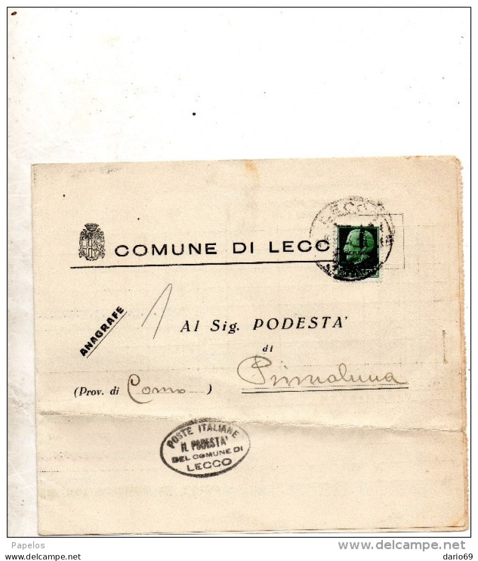 1944 LETTERA CON ANNULLO LECCO - Storia Postale