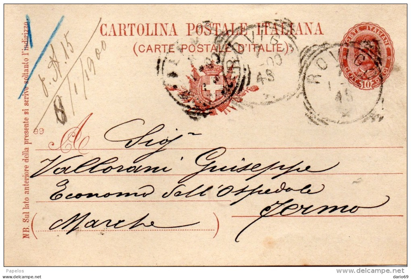 1900 CARTOLINA CON ANNULLO ROVIGO - Stamped Stationery