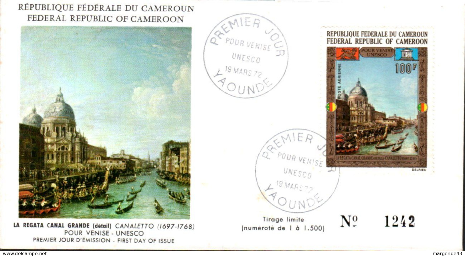 CAMEROUN  FDC 1972 POUR VENISE UNESCO - Camerun (1960-...)