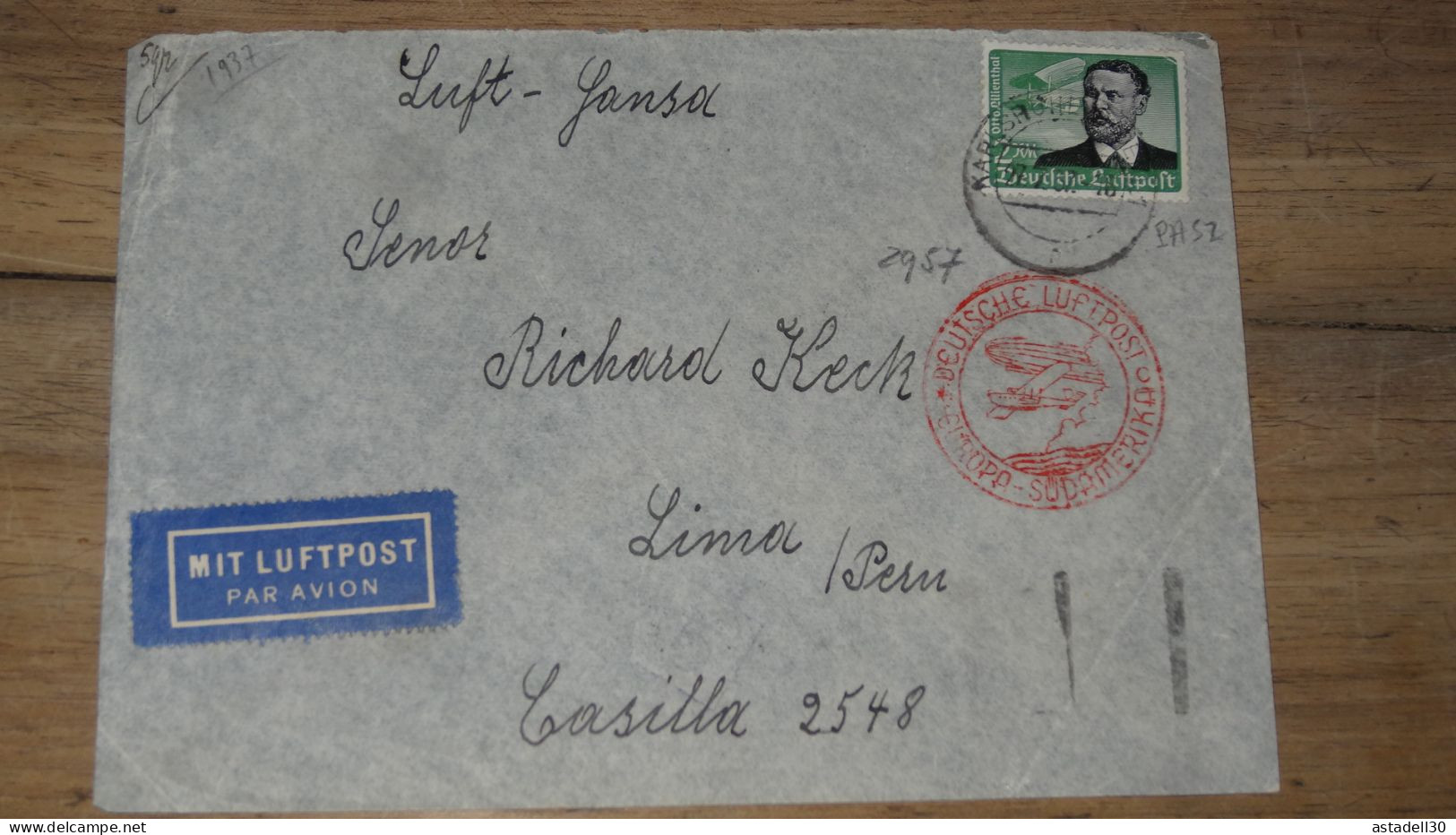 Enveloppe DEUTSCHLAND, LUFTPOST 1937, Karlsruhe  ......... Boite1 ..... 240424-231 - Cartas & Documentos