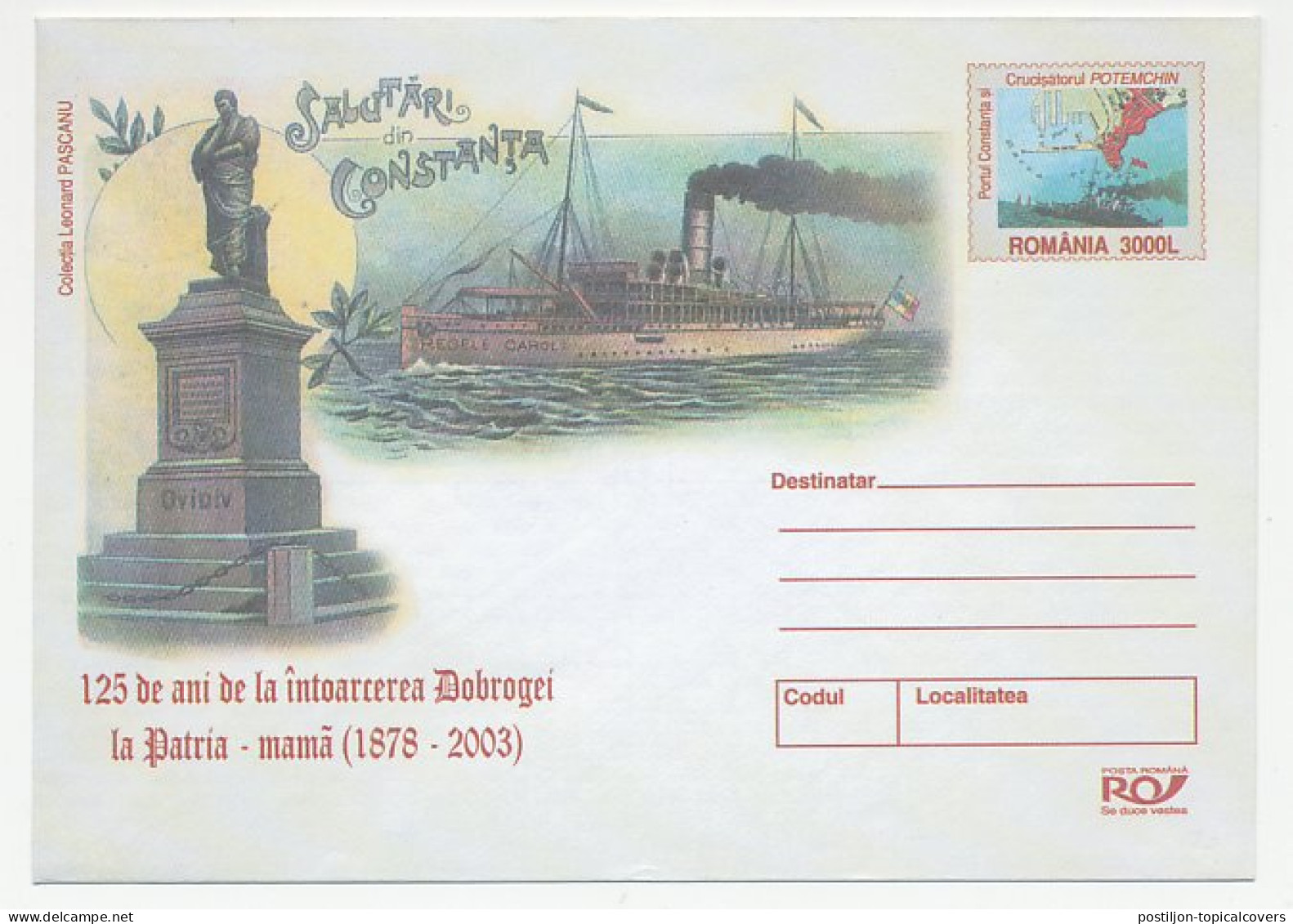 Postal Stationery Romania 2002 Steam Boat - Ships