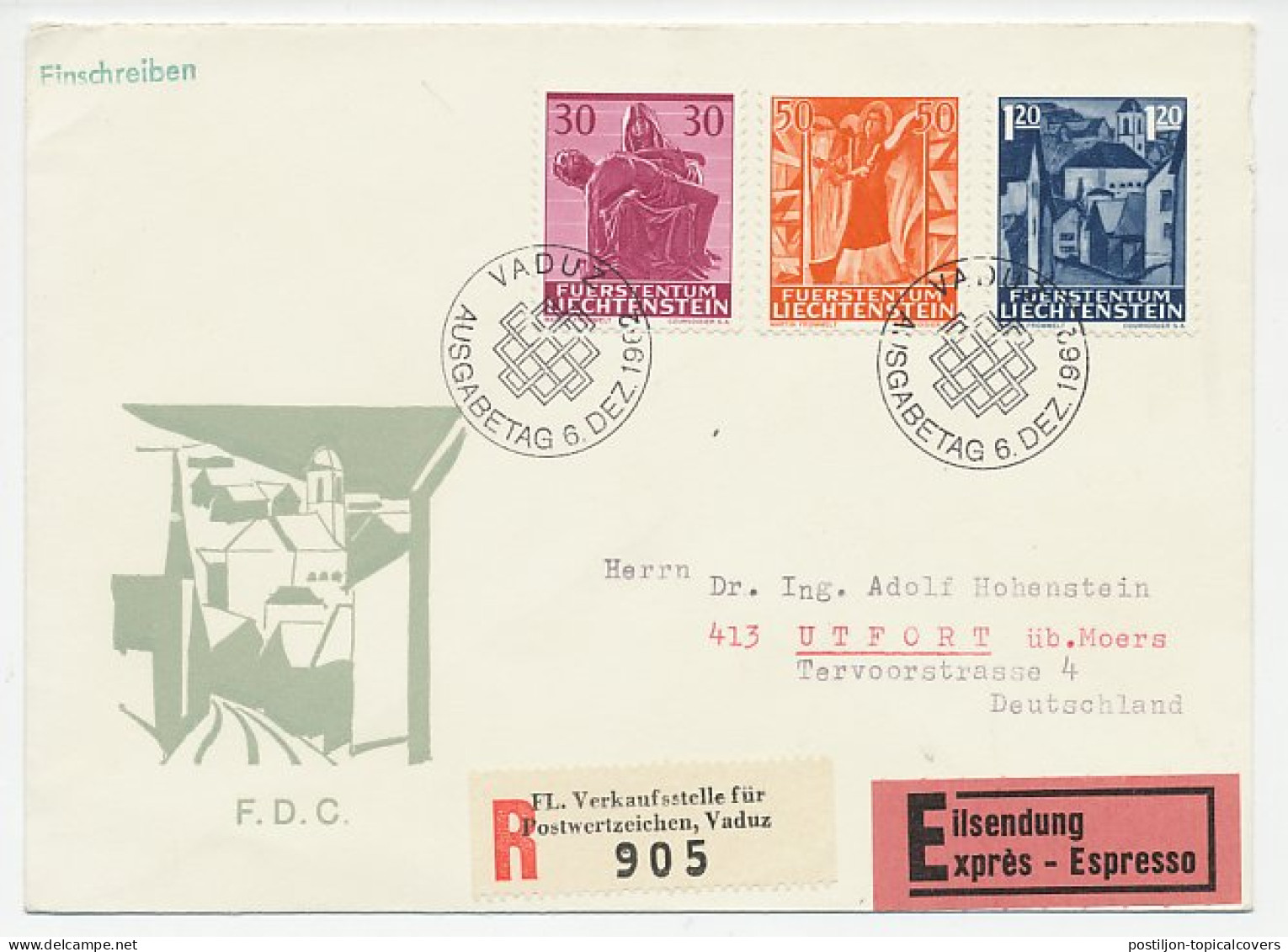 Registered Cover / Postmark Liechtenstein 1962 Christmas - Madonna And Child - Pieta - Sonstige & Ohne Zuordnung