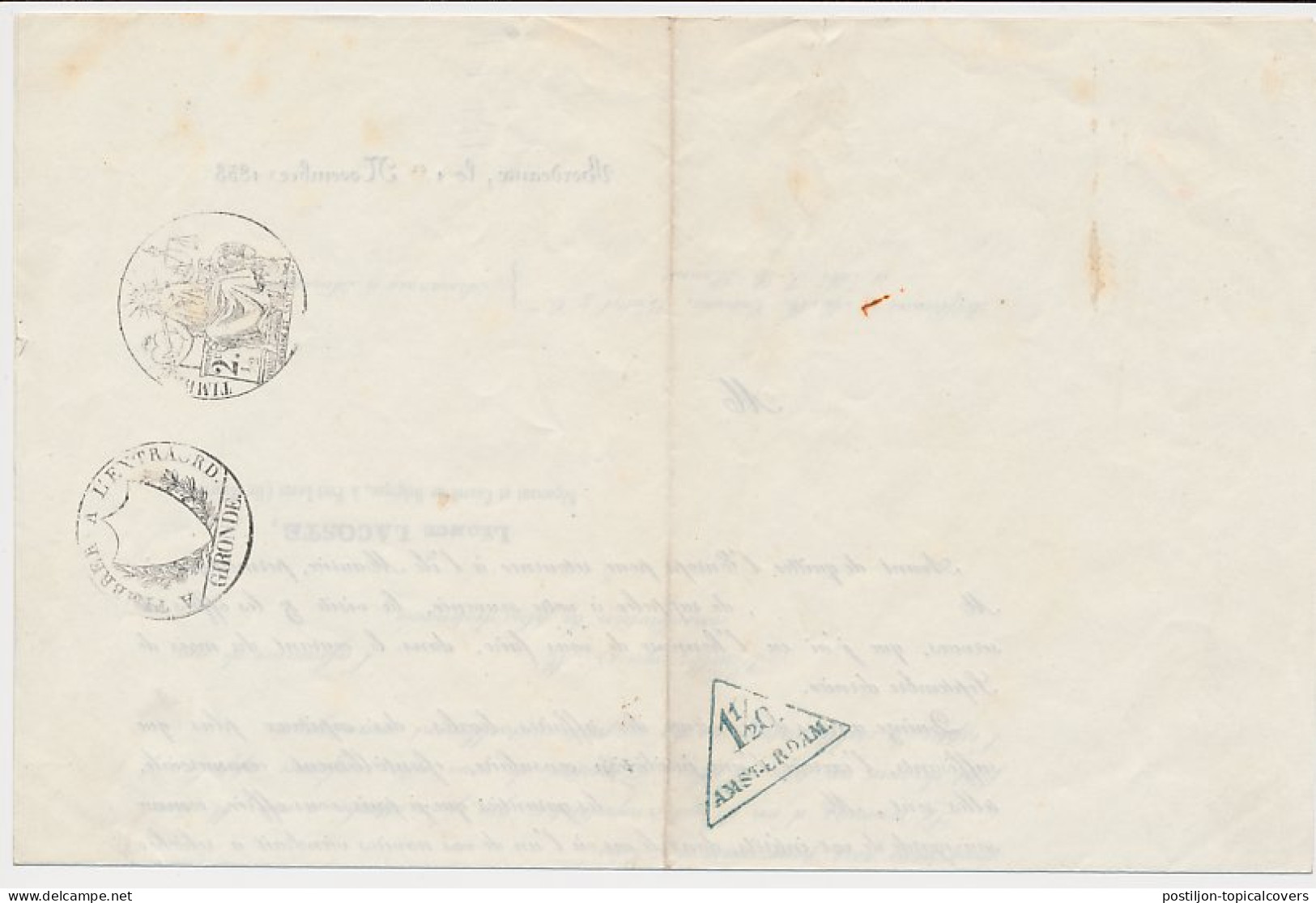 Amsterdam 1 1/2 C. Drukwerk Driehoekstempel 1853 - Revenue Stamps