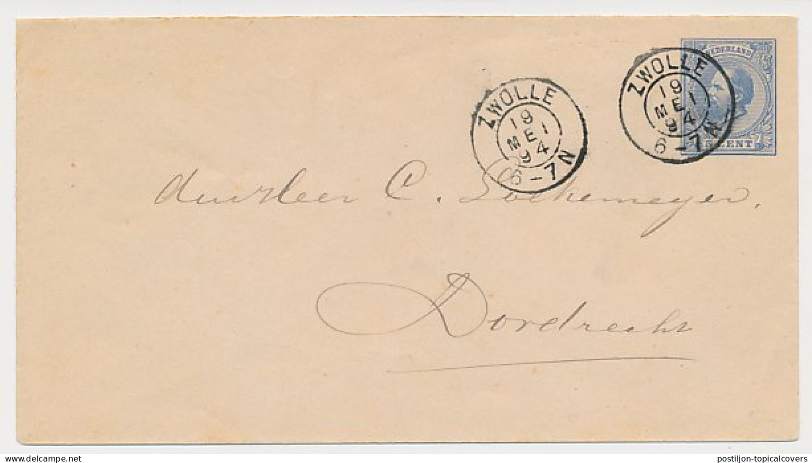 Envelop G. 4 Zwolle - Dordrecht 1894 - Postwaardestukken