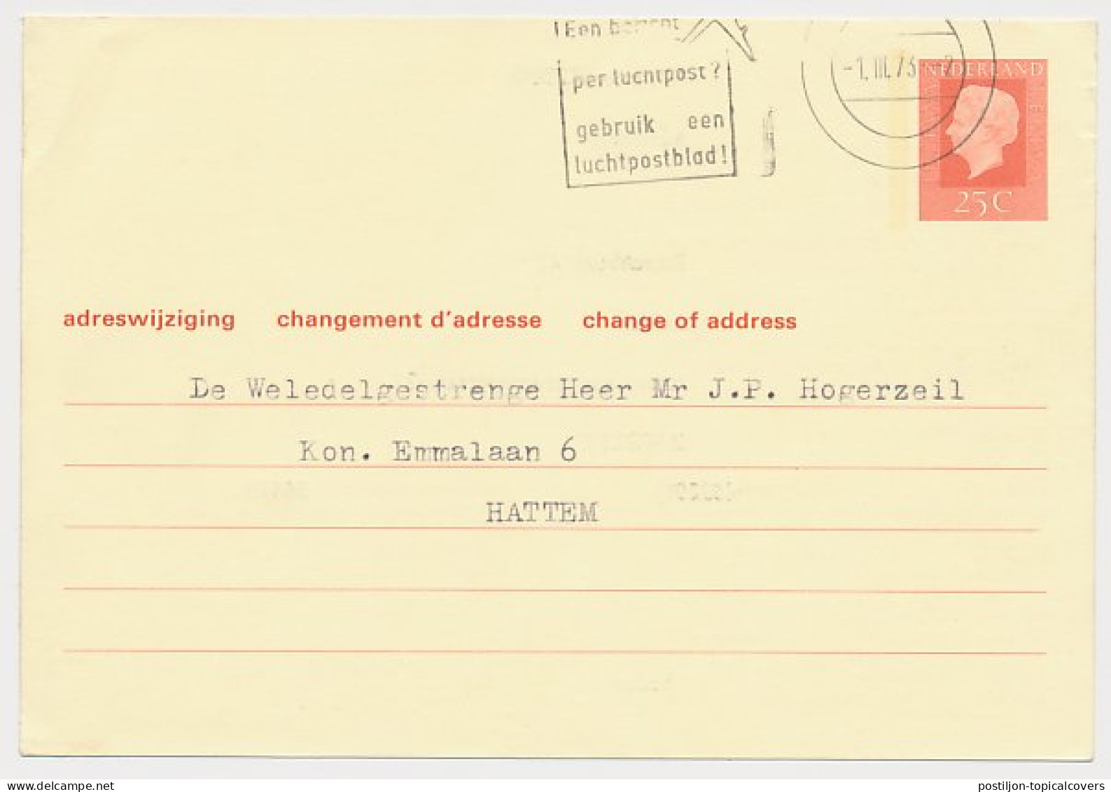 Verhuiskaart G. 38 Particulier Bedrukt Zwolle 1973 - Postwaardestukken