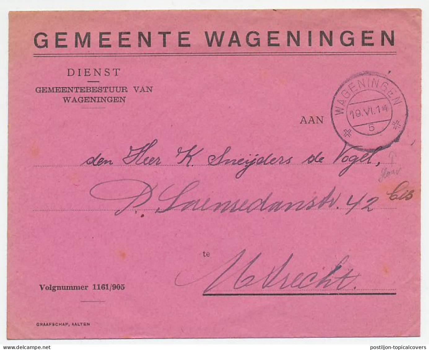 Dienst Wgeningen - Utrecht - Stempelfout - Non Classés