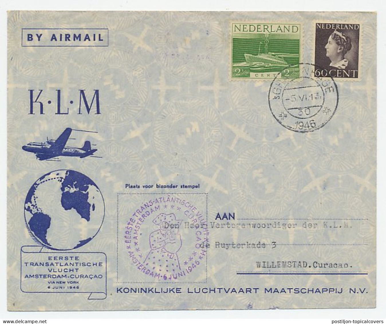 VH A 242 C Amsterdam - Willemstad Curacao 1946 - Non Classés
