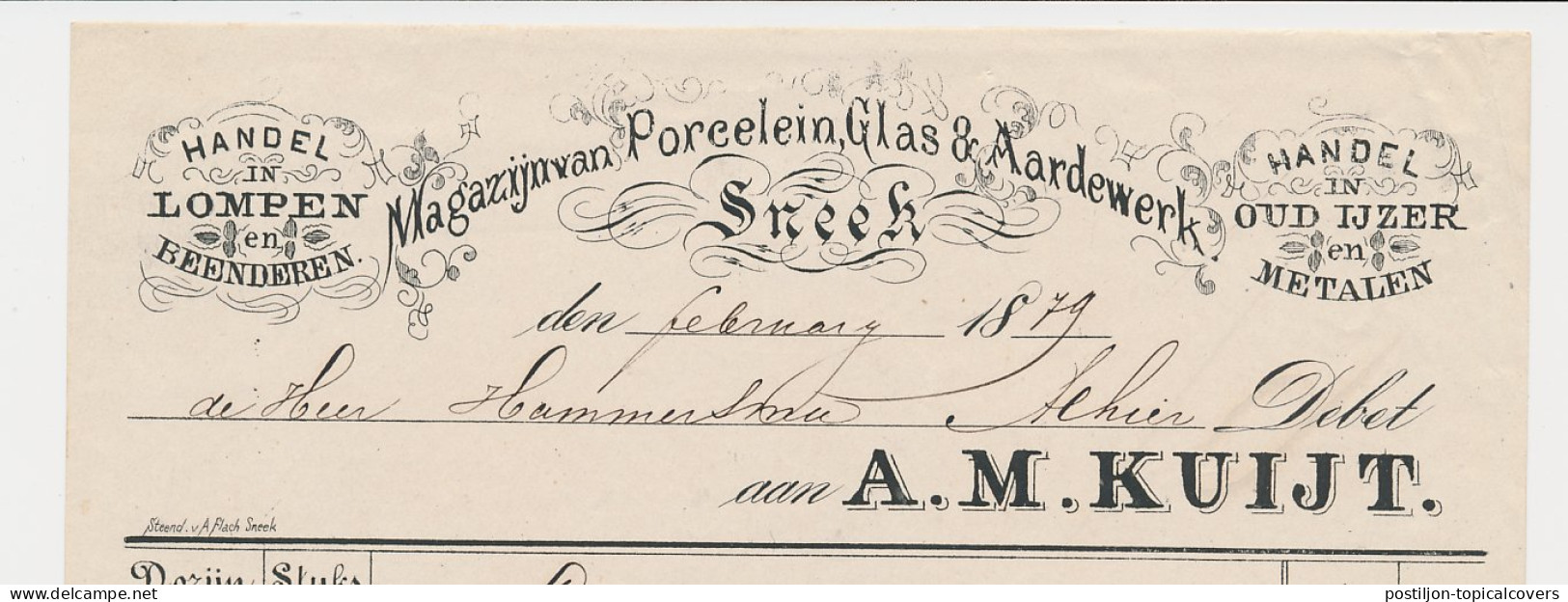 Nota Sneek 1879 - Handel In Lompen En Beenderen - Oud Ijzer - Pays-Bas