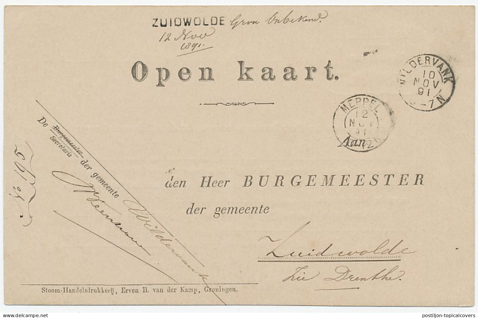 Naamstempel Zuidwolde 1892 - Cartas & Documentos