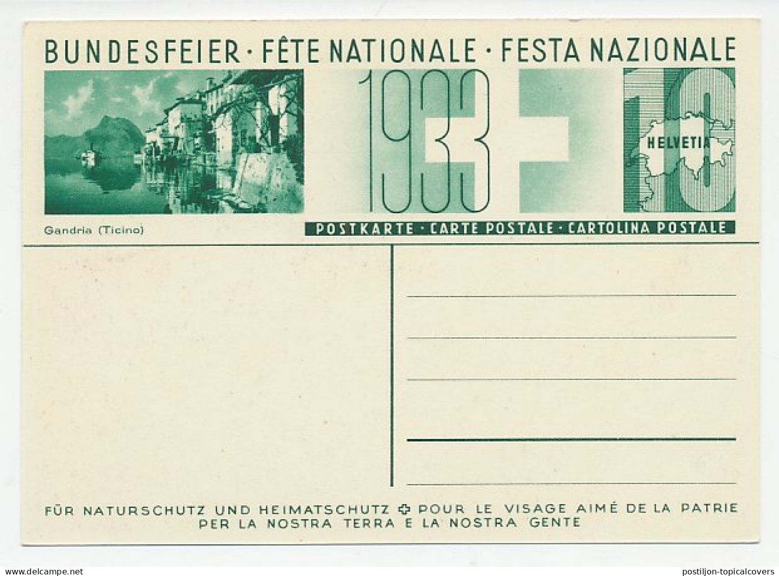 Postal Stationery Switzerland 1933 Costume - Gandria Ticino - Costumes