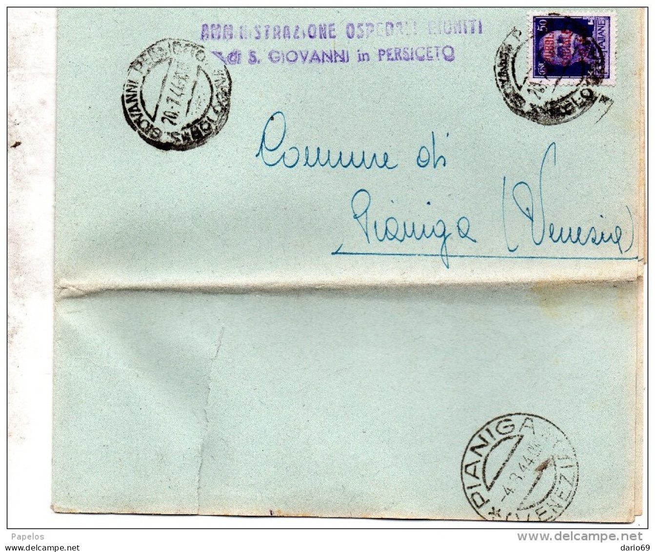 1944 LETTERA  CON ANNULLO S. GIOVANNI PERSICETO BOLOGNA - Storia Postale