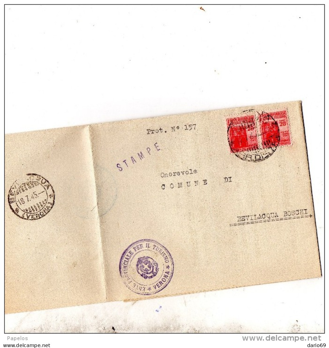 1945  LETTERA  CON ANNULLO  VERONA + BEVILACQUA - Poststempel