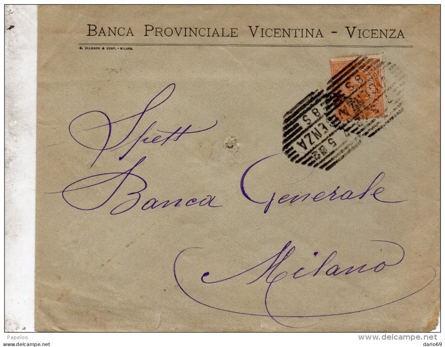 1892 LETTERA BANCA PROVINCIALE VICENTINA  CON ANNULLO VICENZA - Storia Postale