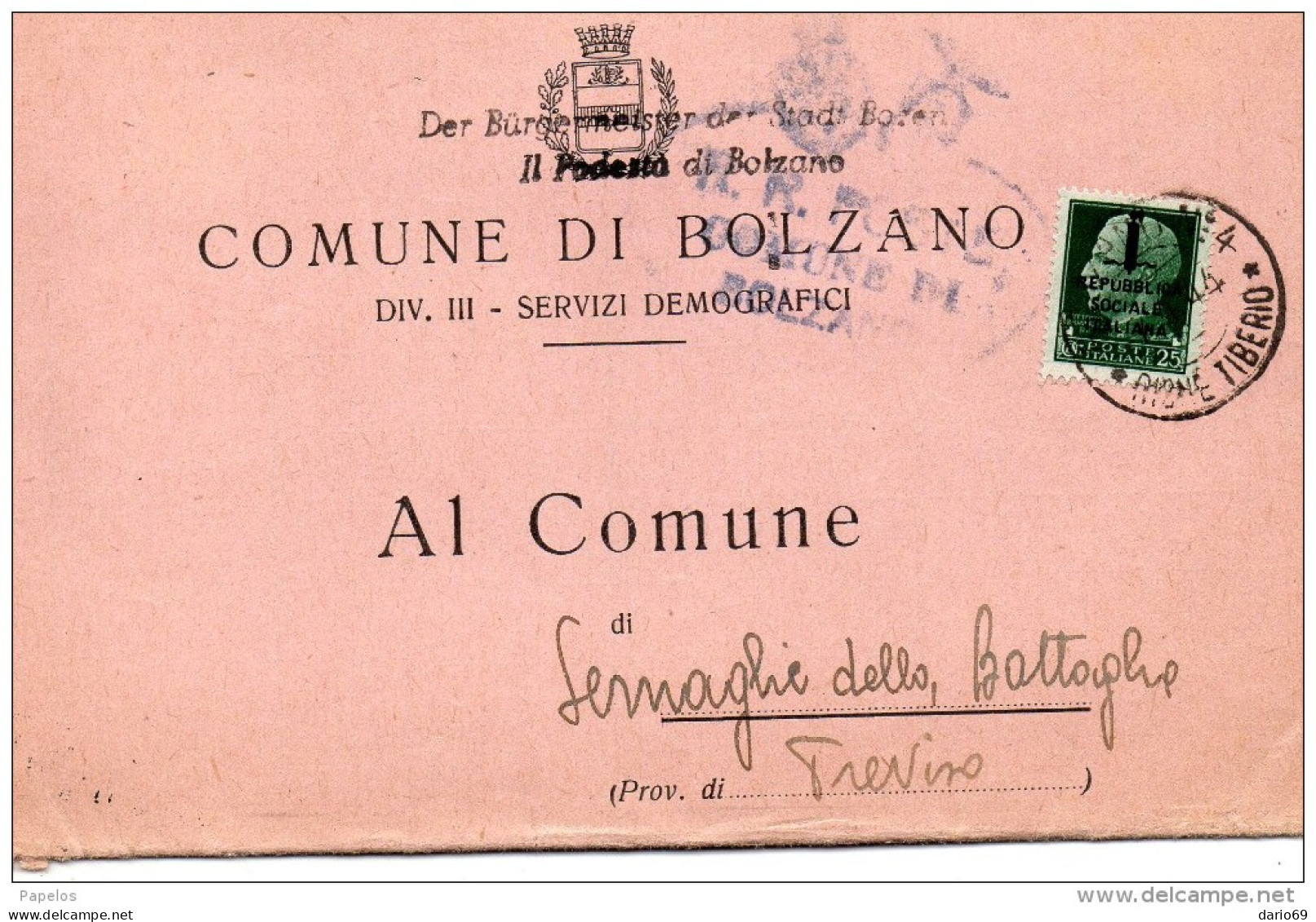 1944 LETTERA  CON ANNULLO BOLZANO - Marcofilía