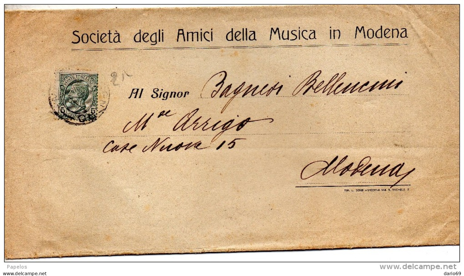 1920 LETTERA INTESTATA  SOCIETÀ DEGLI AMICI DELLA MUSICA CON ANNULLO MODENA - Marcophilia