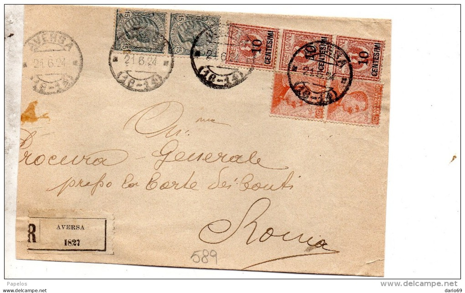 1924  LETTERA RACCOMANDATE CON ANNULLO AVERSA NAPOLI - Poststempel