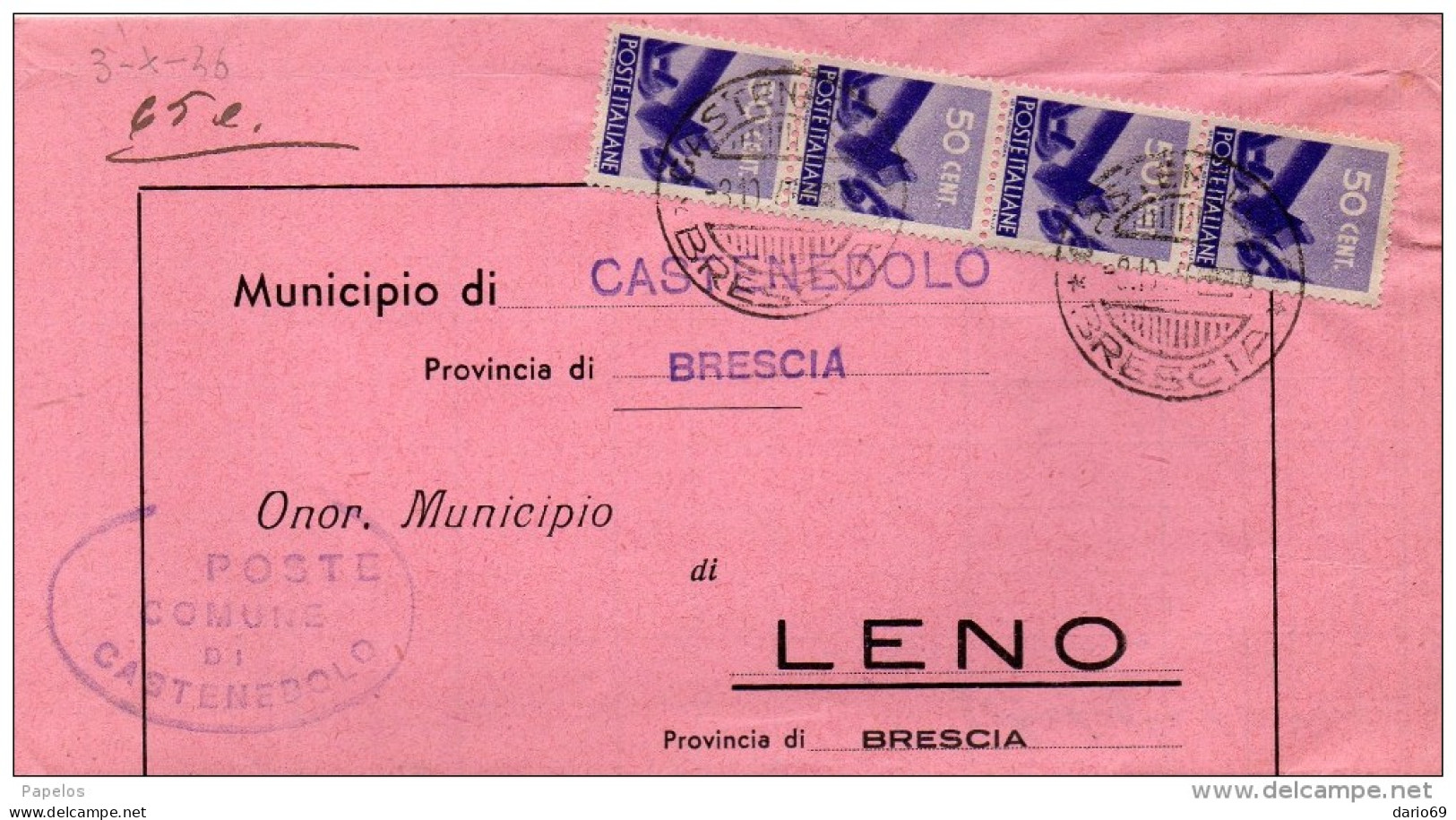 1946 LETTERA CON ANNULLO CASTENEDOLO BRESCIA - 1946-60: Marcophilie