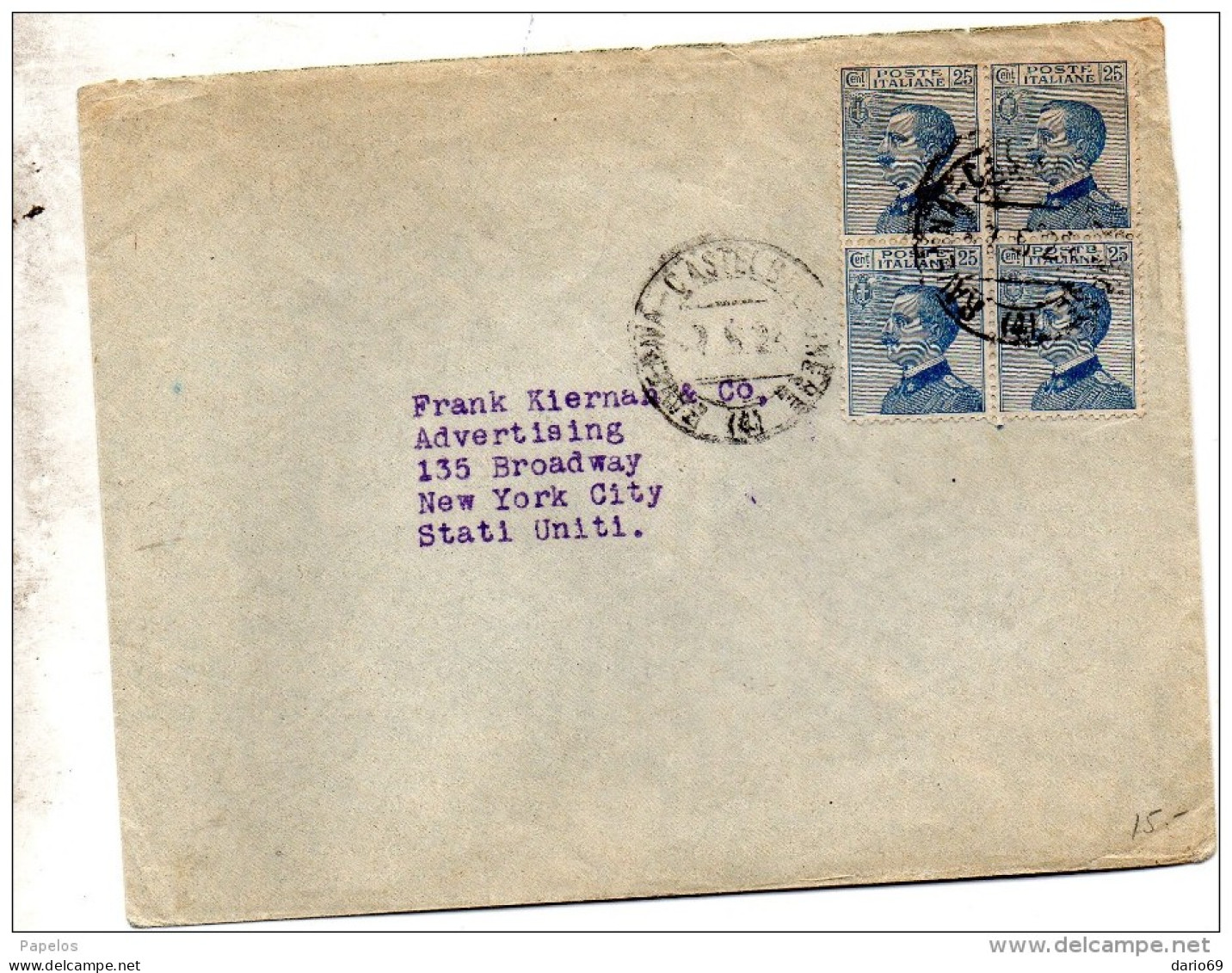 1924 LETTERA X NEW YORK - Marcophilie