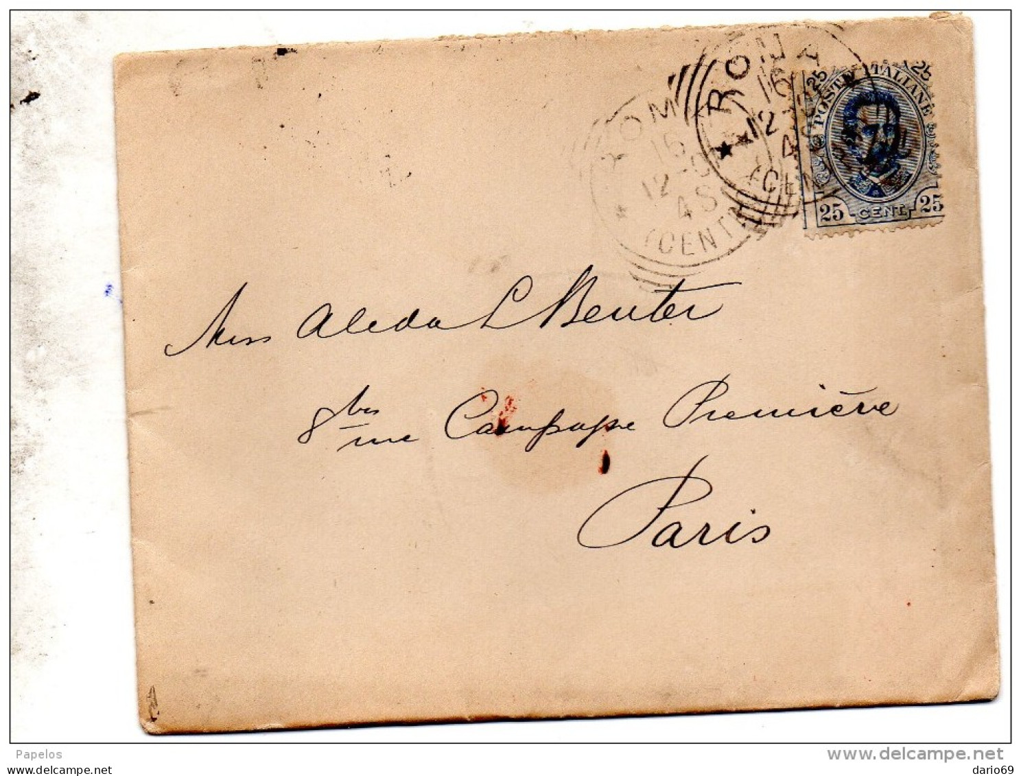 1901  LETTERA CON ANNULLO ROMA X PARIS DENTELLATURA SPOSTATA - Poststempel