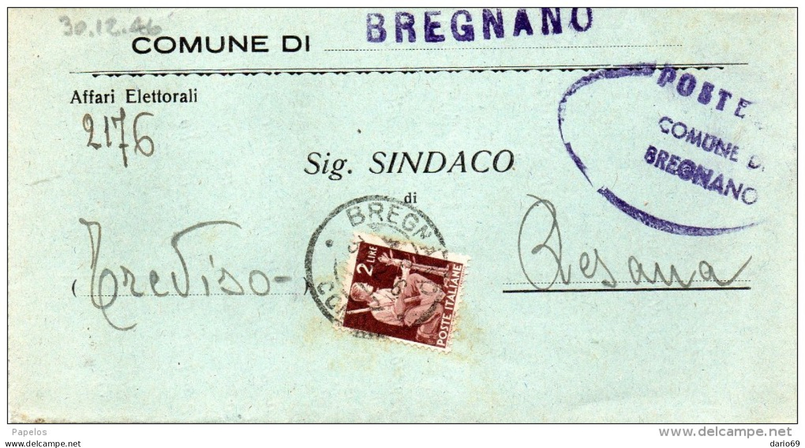 1946 LETTERA CON ANNULLO BREGNANO COMO - 1946-60: Marcophilie