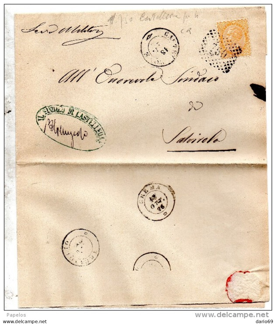 1876 LETTERA CON ANNULLO NUMERALE CASTELLEONE CREMONA - Marcophilie