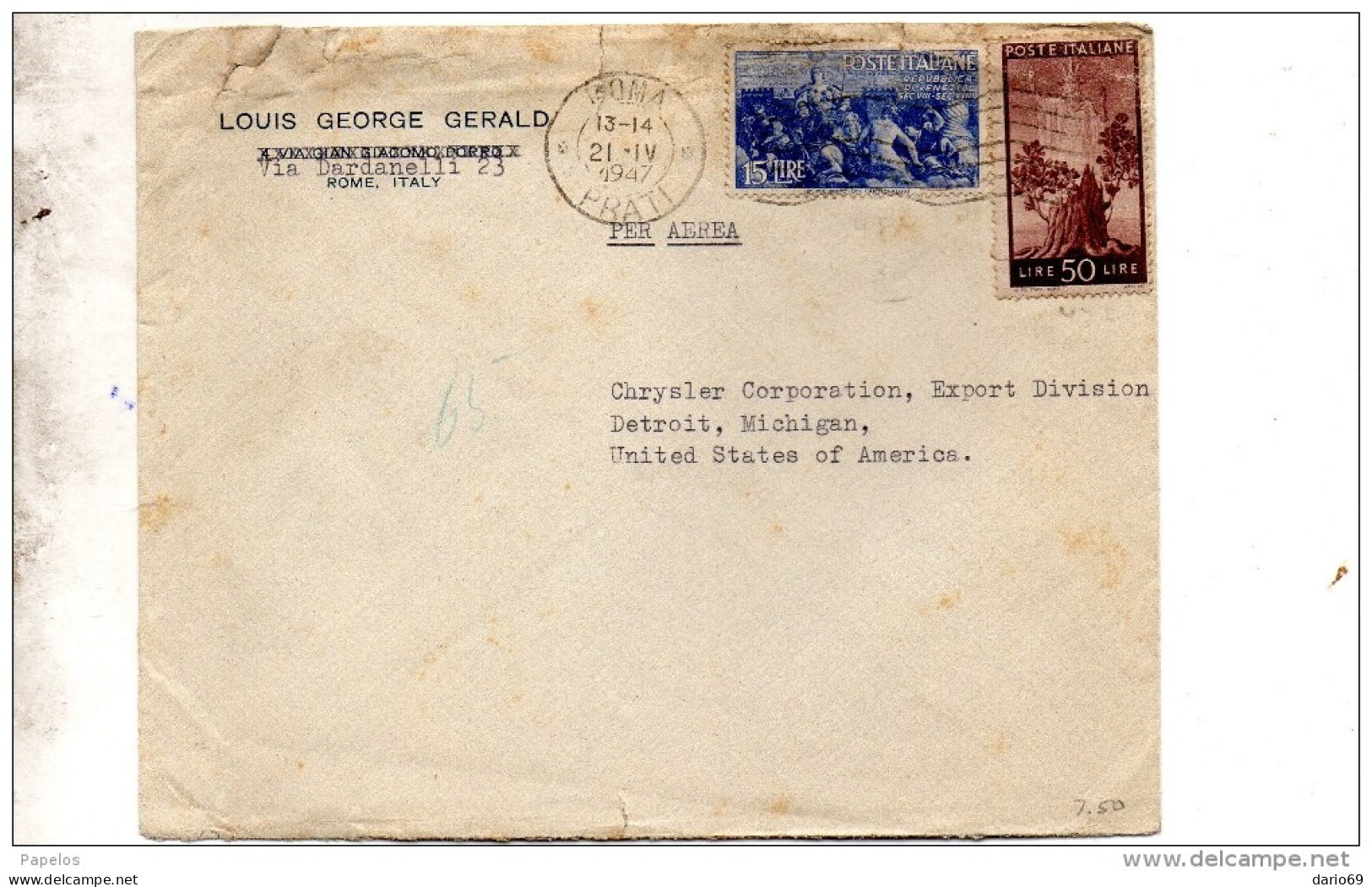 1947 LETTERA CON ANNULLO ROMA PRATI - 1946-60: Poststempel