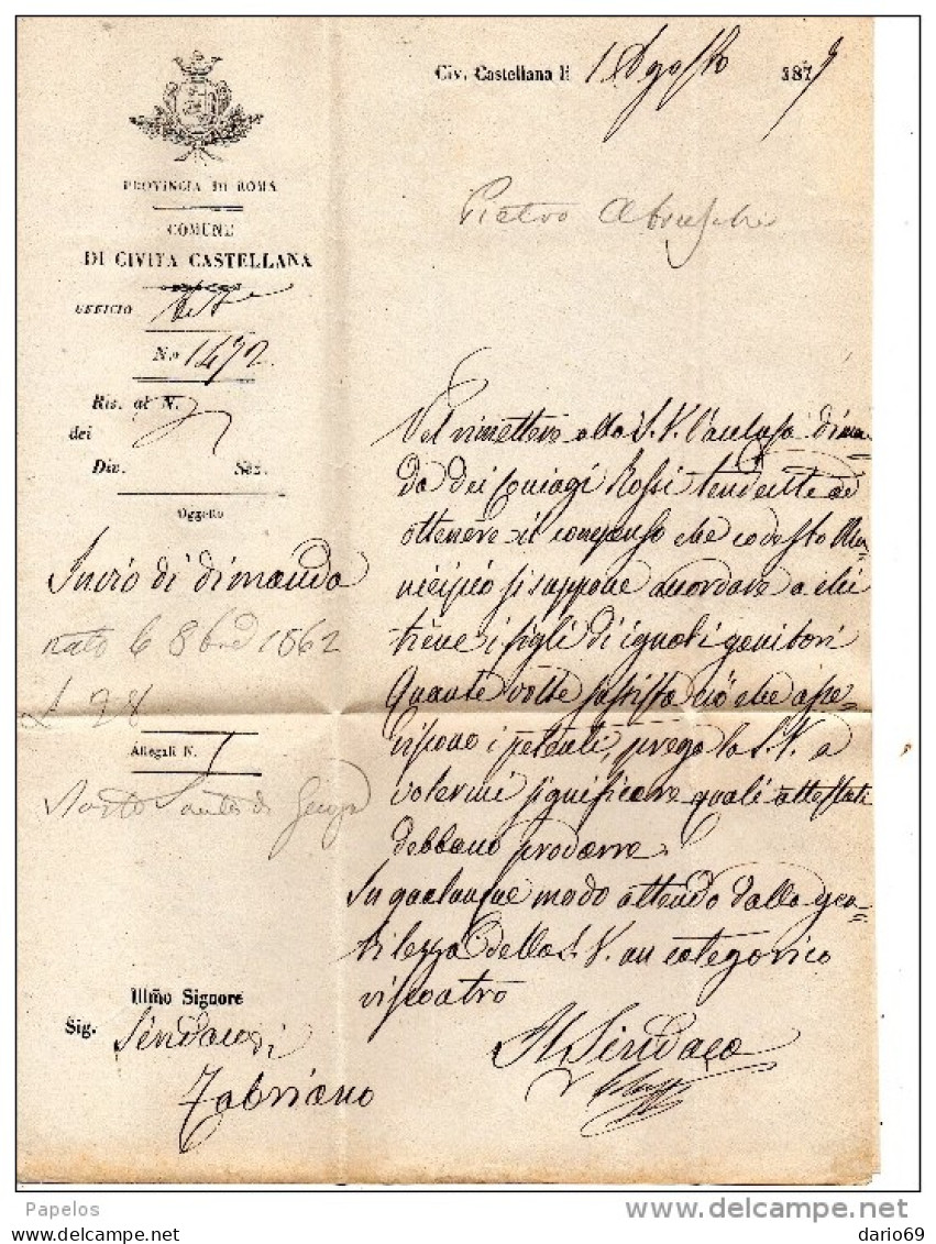 1877 LETTERA CON ANNULLO NUMERALE CIVITA CASTELLANA ROMA - Storia Postale