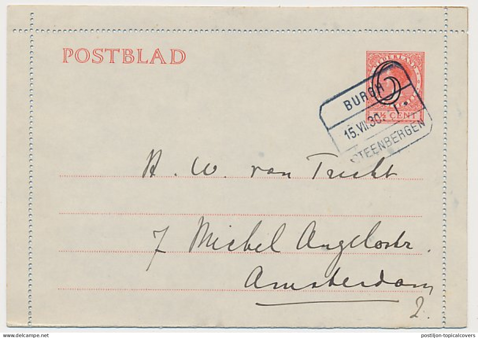 Treinblokstempel : Burgh - Steenbergen I 1930 ( Zierikzee ) - Non Classés