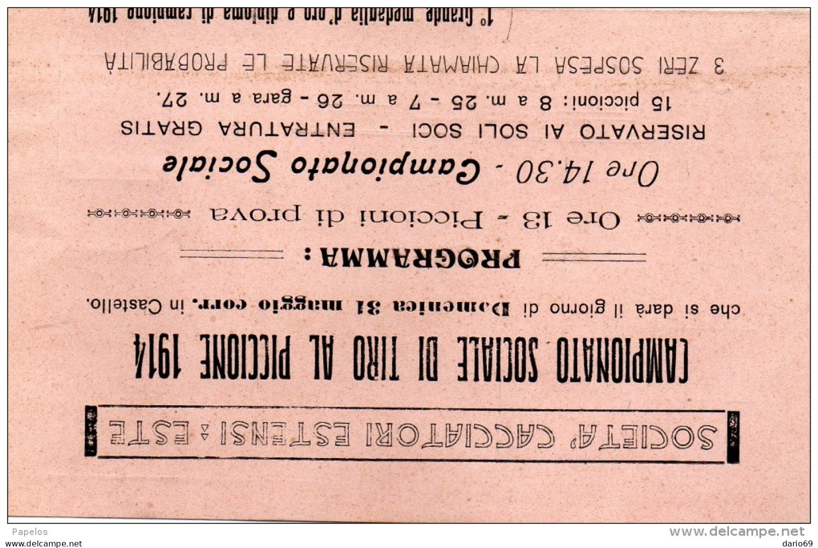 1914 CARTOLINA INTESTATA SOCIETÀ CACCIATORI  CON ANNULLO ESTE PADOVA - Marcofilía